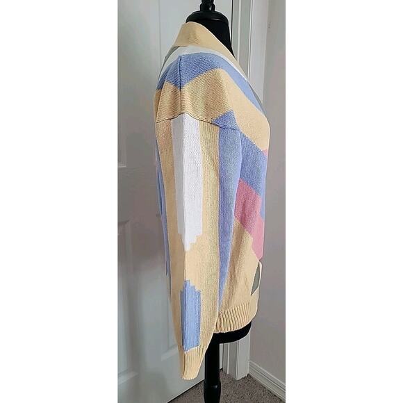 🎨 VTG IZOD Club 80s Pop Art Sweater – Women’s Large –Blue, Pink & Yellow V-Neck - Picture 4 of 7